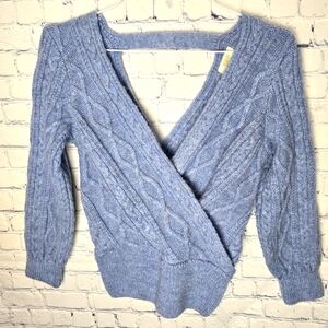 Maeve Soft Blue V-Neck Cable Top Sweater Size XS